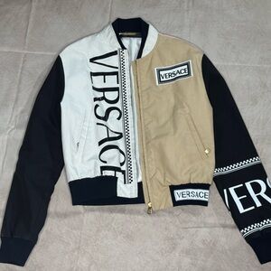 Versace Beige, Black & Pink Colorblock Bomber Jacket